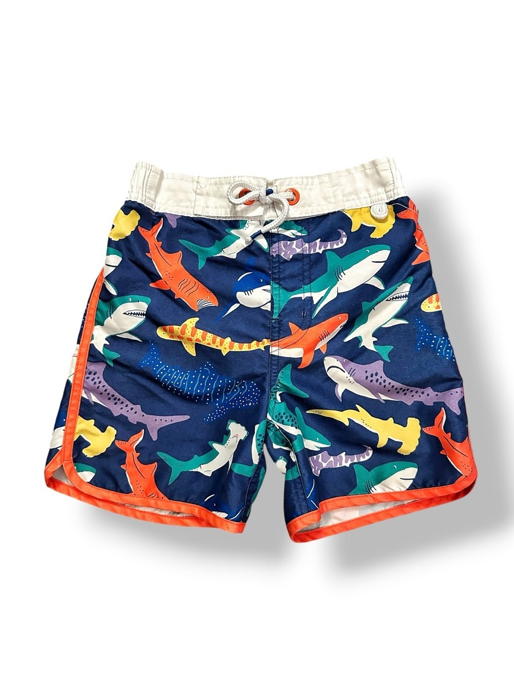 Mini Boden | College Navy Sharks Swim Trunks (5-6) 🦈